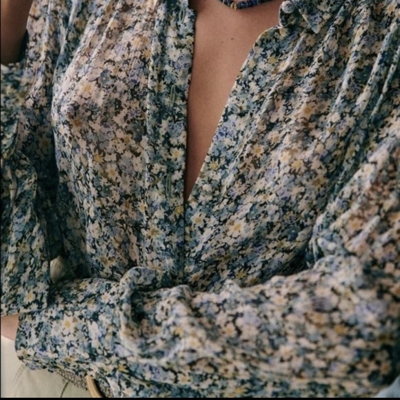 Sezane Tianna Shirt In Blue Floral Size 38 / US 6 / M - Picture 2 of 12